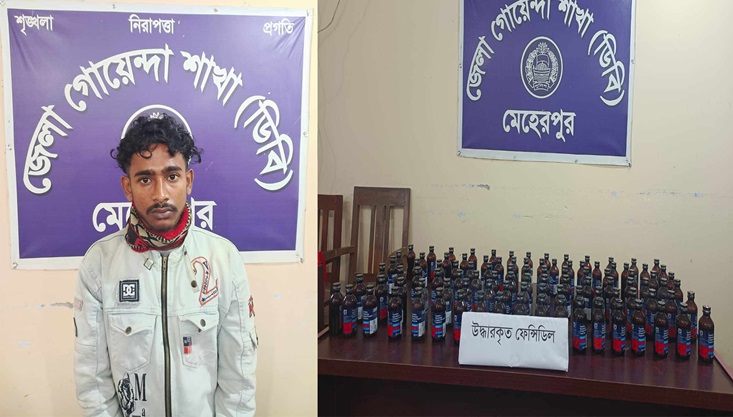 মেহেরপুরে ফেন্সিডিলসহ মাদক ব্যবসায়ী আটক
