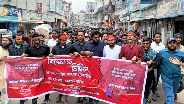 মেহেরপুর জাতীয় নাগরিক কমিটি ও বৈষম্যবিরোধী ছাত্র আন্দোলনের বিক্ষোভ