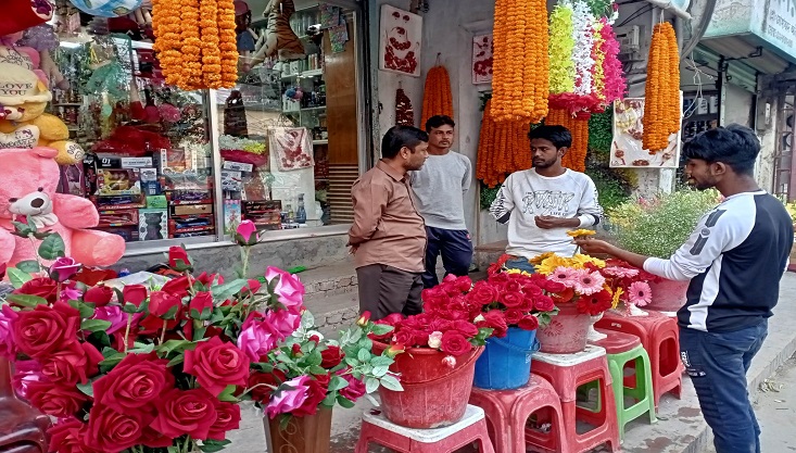 বসন্ত ও ভালোবাসা দিবস উপলক্ষে মেহেরপুরে জমে উঠছে ফুলের দোকানগুলো
